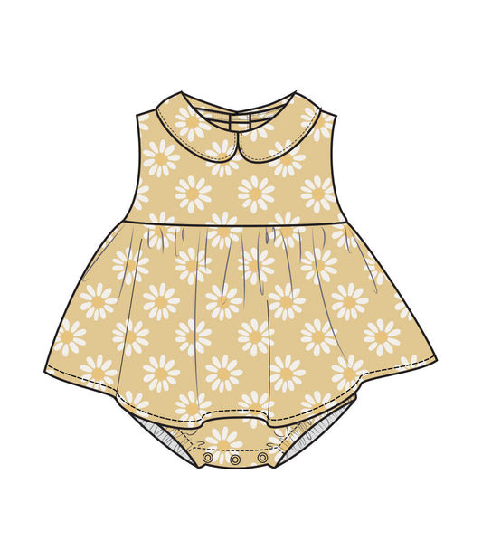 Yellow Mod Daisy Peter Pan Collar Sleeveless Bubble With Skirt