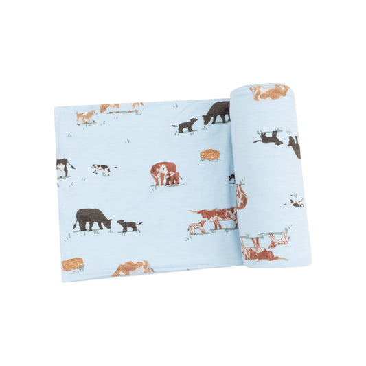 Blue Cow Families Swaddle Blanket