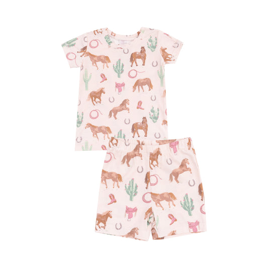 Pink Western Horses Loungewear Short Set