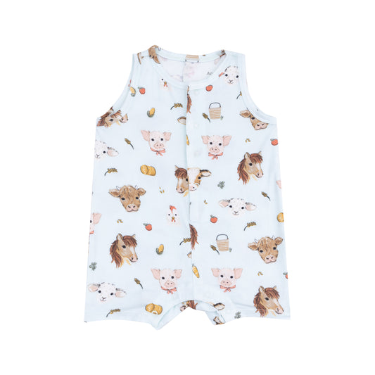 Blue Vintage Animals Faces Sleeveless Shortie Romper