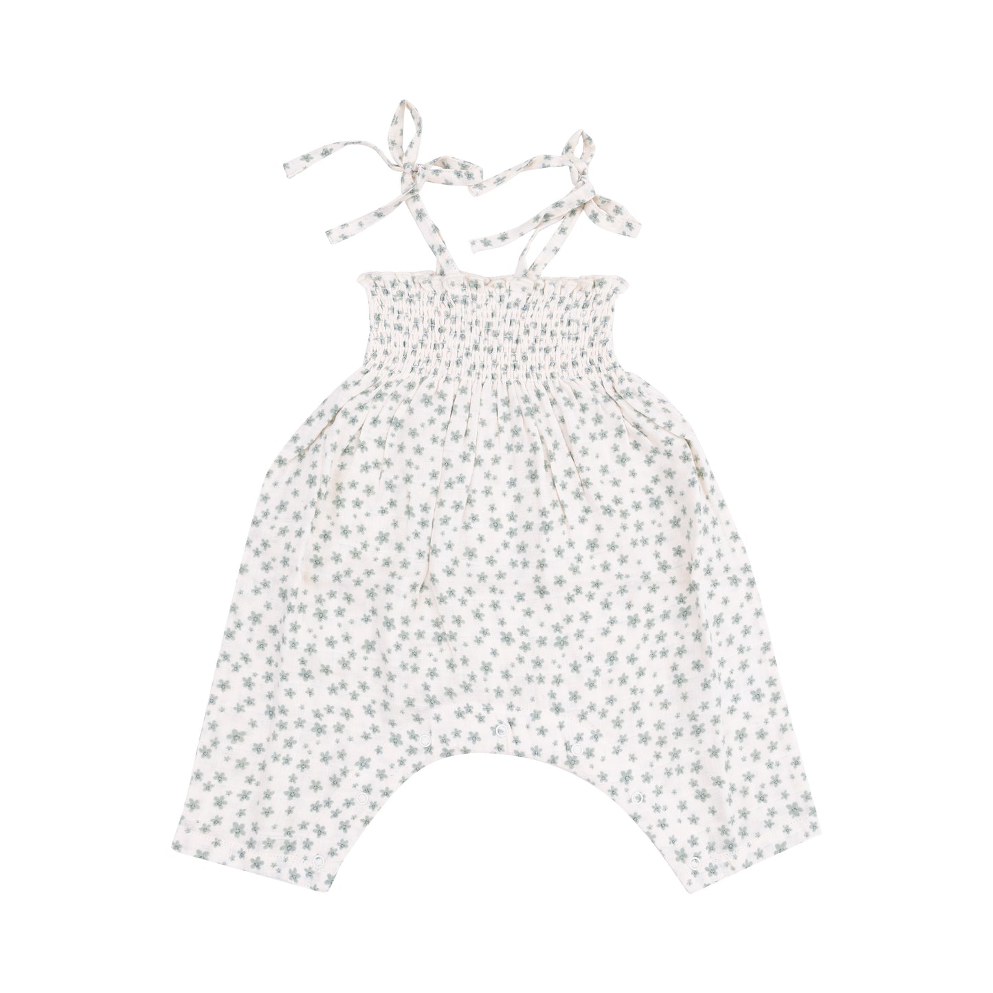 Jadeite Simple Floral Tie Strap Smocked Romper