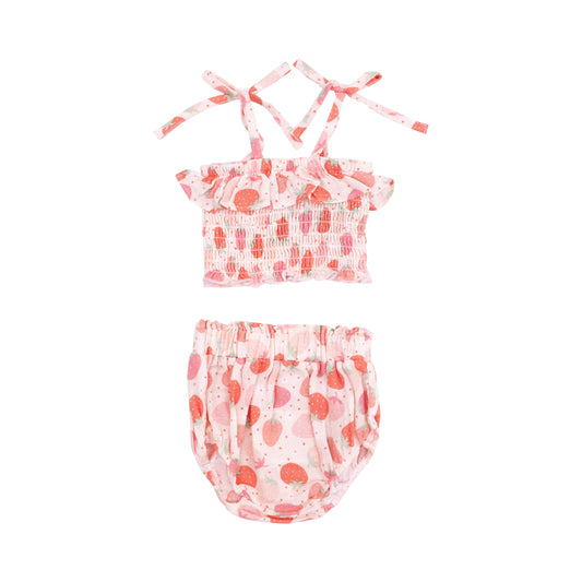 Strawberry Bliss Smocked Ruffle Top And Bloomer
