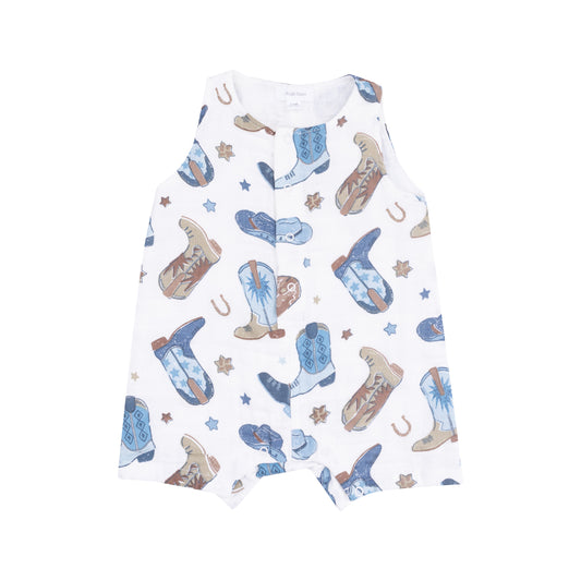 Blue Cowboy Boots Sleeveless Shortie Romper