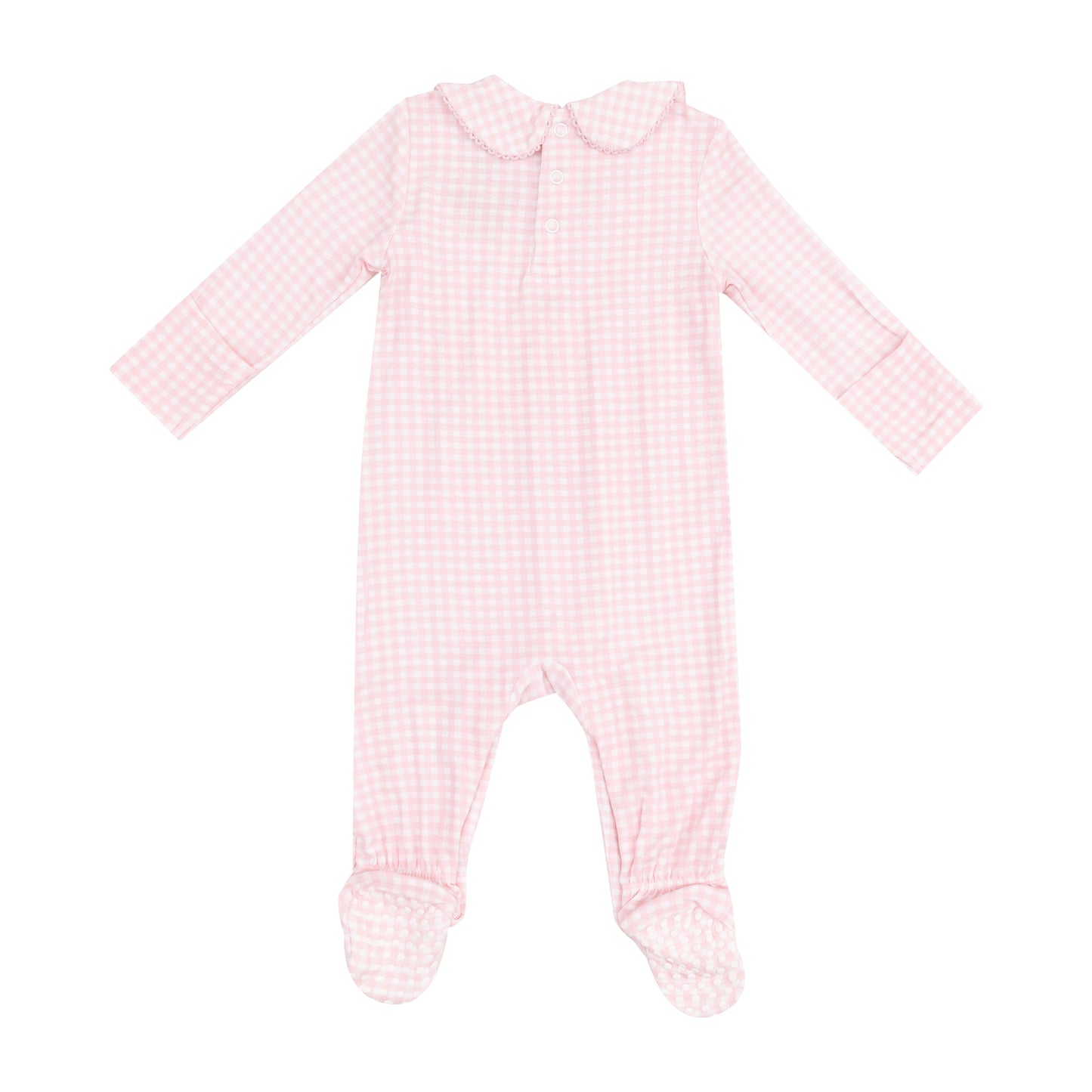 Mini Gingham Smocked Peter Pan Snap Footie - Pink