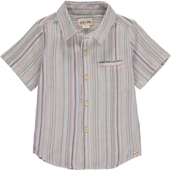 Pink Multi Stripe Short Sleeve Button Up Shirt
