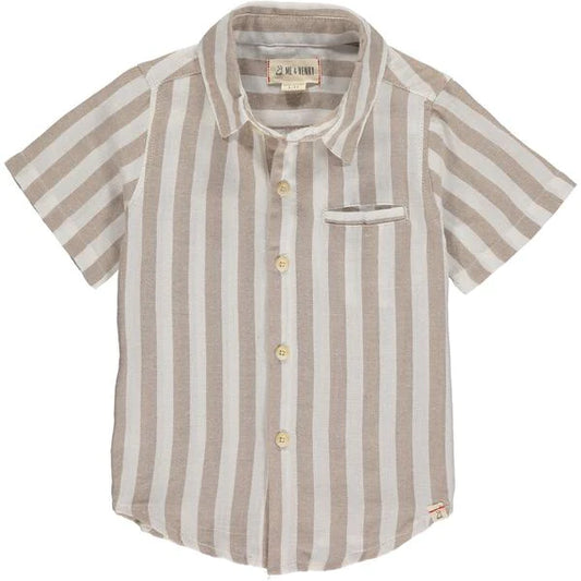 Newport - Beige/White Stripe Short Sleeve Button Up Shirt