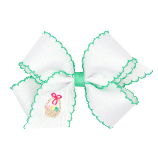 King Moonstitch Embroidered Easter Egg Basket Bow - White & Mint