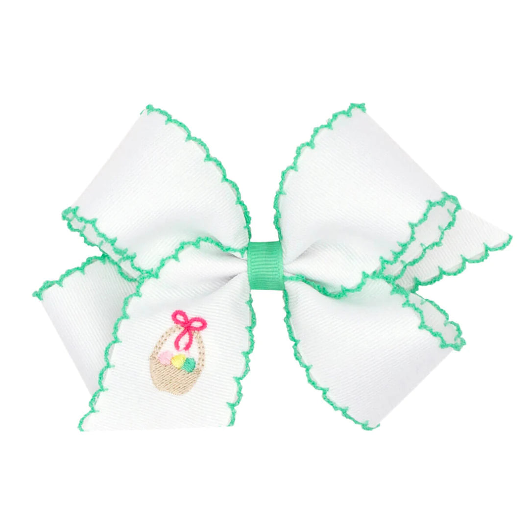 King Moonstitch Embroidered Easter Egg Basket Bow - White & Mint