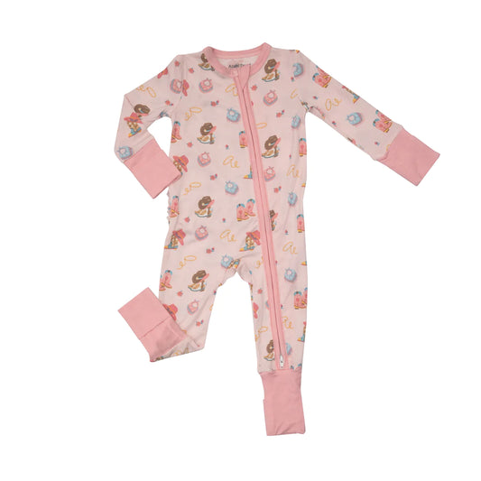 2 Way Ruffle Zipper Romper - Cowgirl Boots