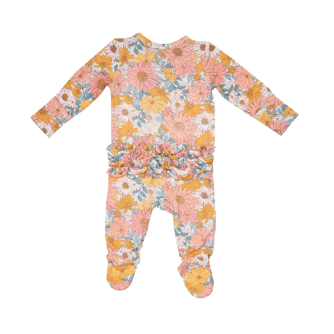 2 Way Ruffle Zipper Footie - Groovy Garden