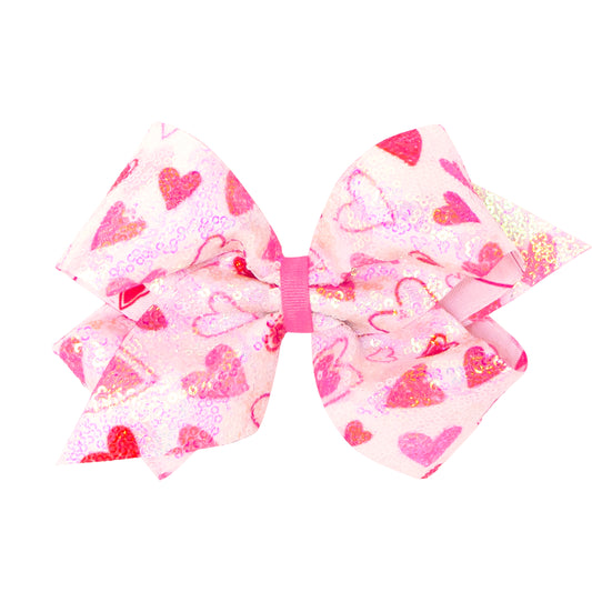 King White Sequined Heart Bow