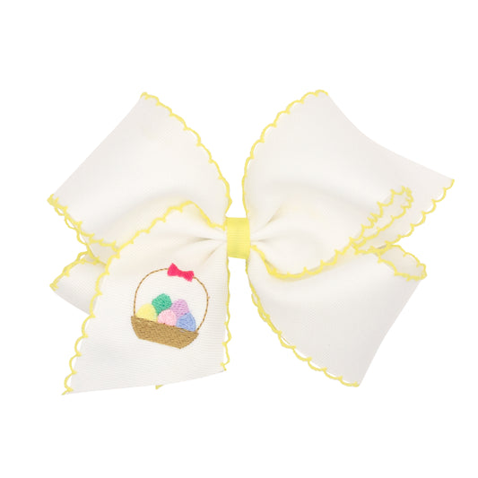 King Moonstitch Embroidered Easter Egg Basket Bow - White & Yellow