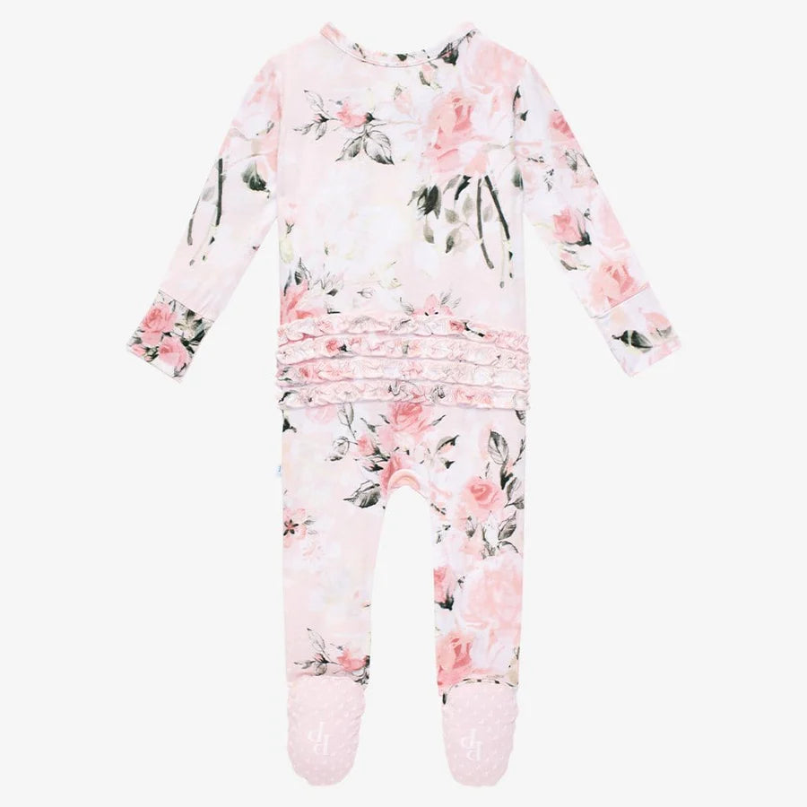 Footie Ruffled Zippered One Piece - Vintage Pink Rose