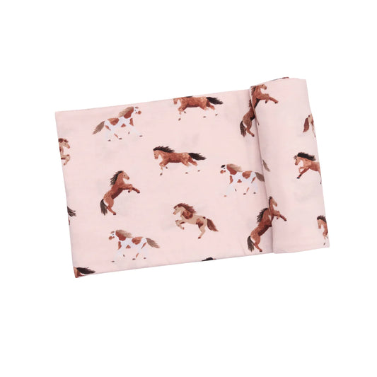 Swaddle Blanket - Pink Horses