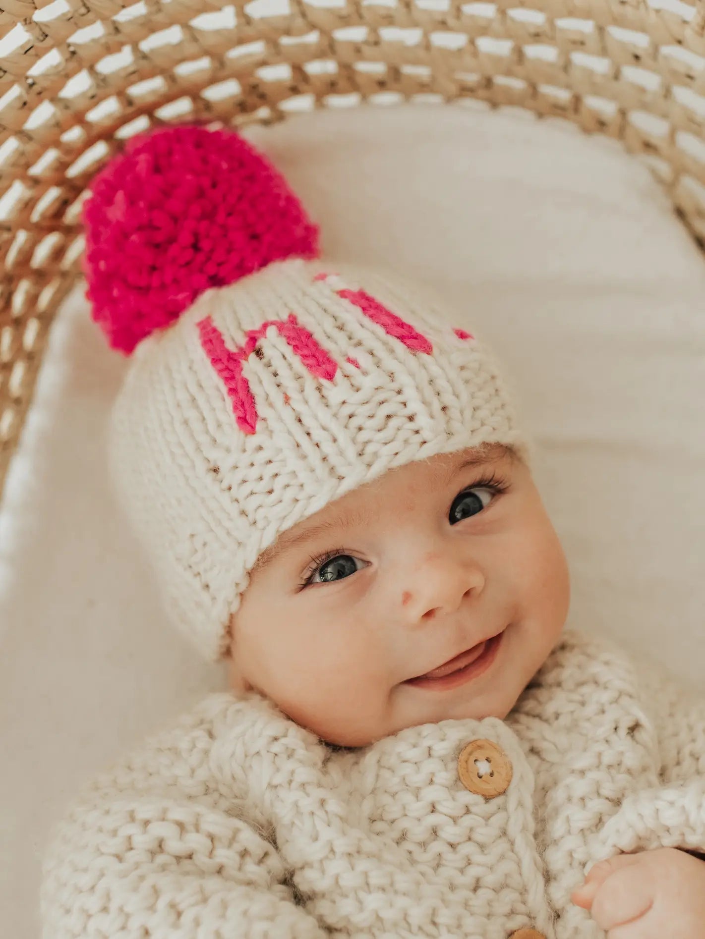 hi. Neon Pink Hand Knit Beanie