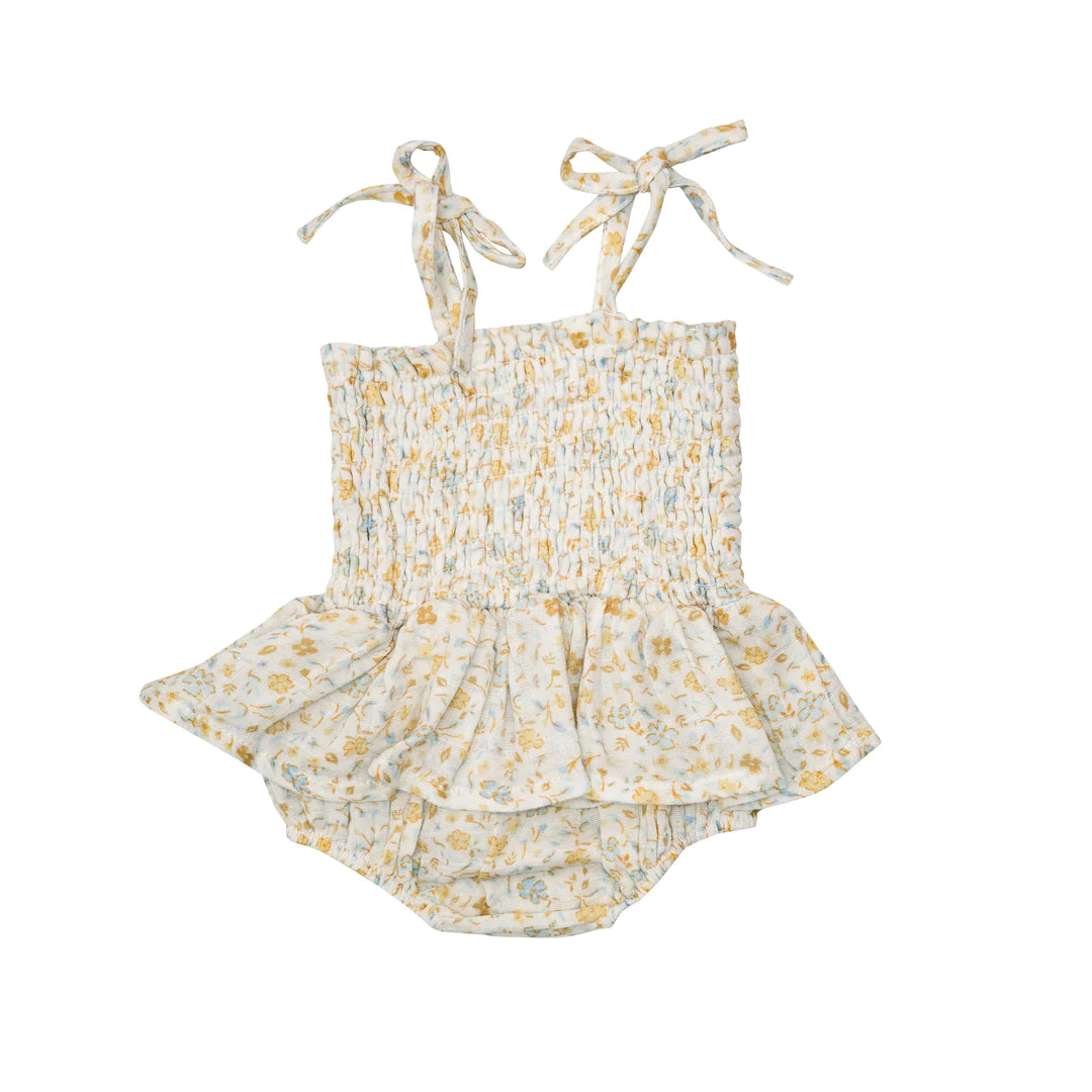 Smocked Bubble w/ Skirt - Flaxen Floral