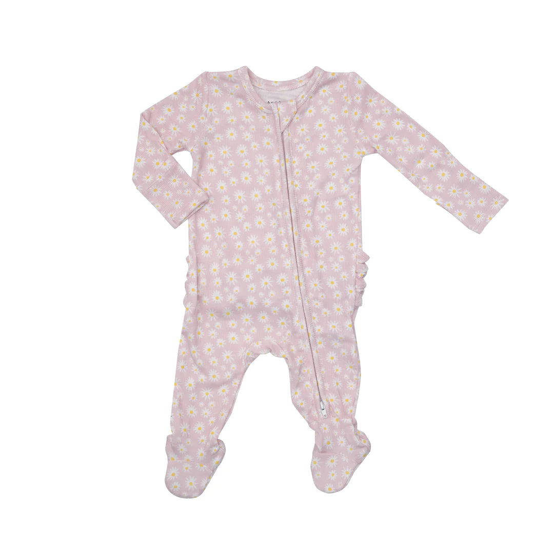 2 Way Ruffle Zipper Footie - Little Daisy Rib