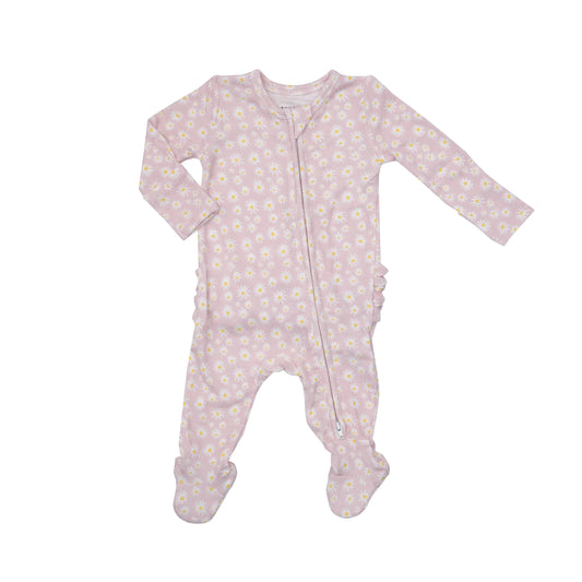 2 Way Ruffle Zipper Footie - Little Daisy Rib