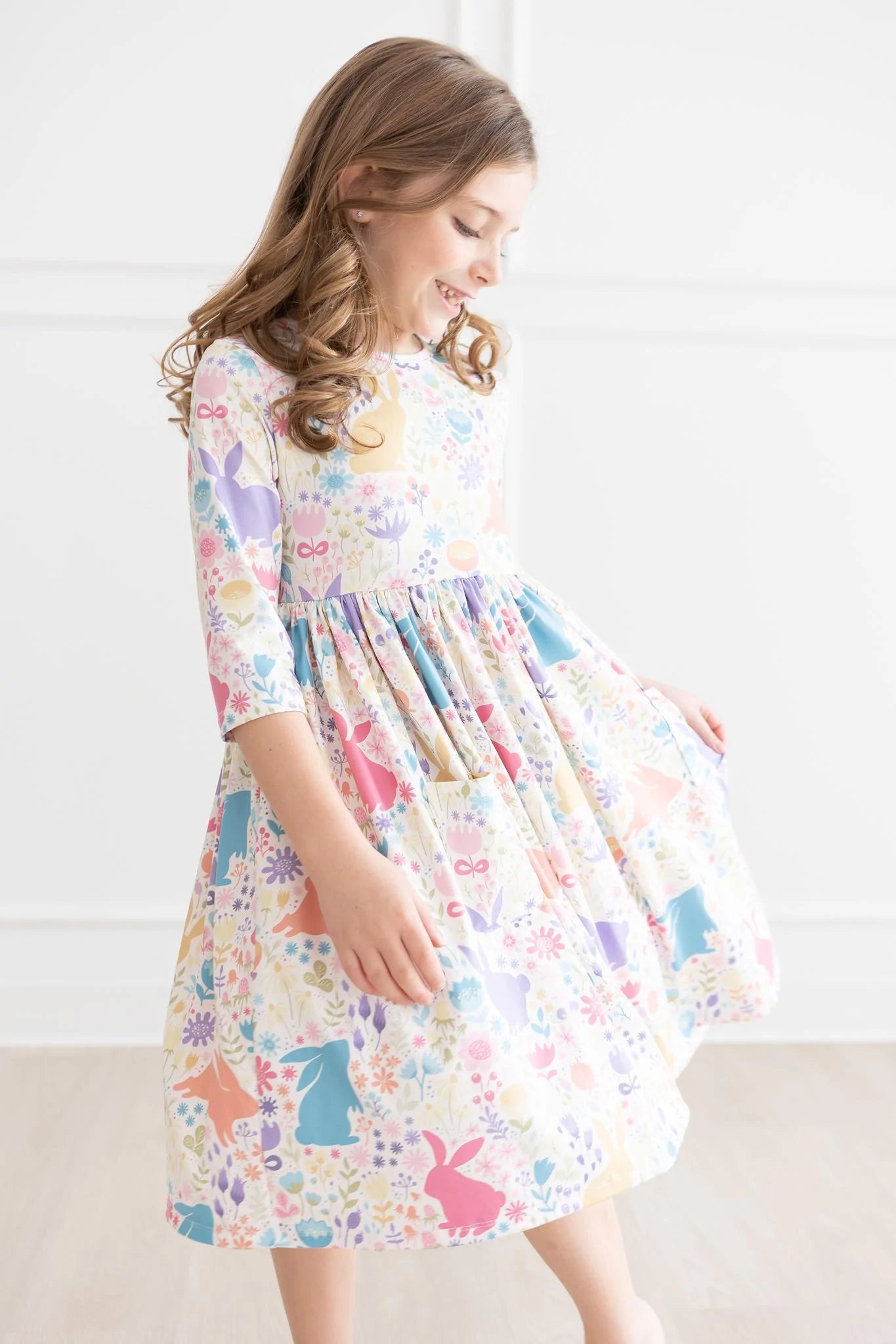Pocket Twirl Dress - Pastel Floral Bunnies