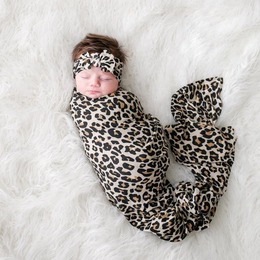 Infant Swaddle & Headwrap Set - Lana Leopard