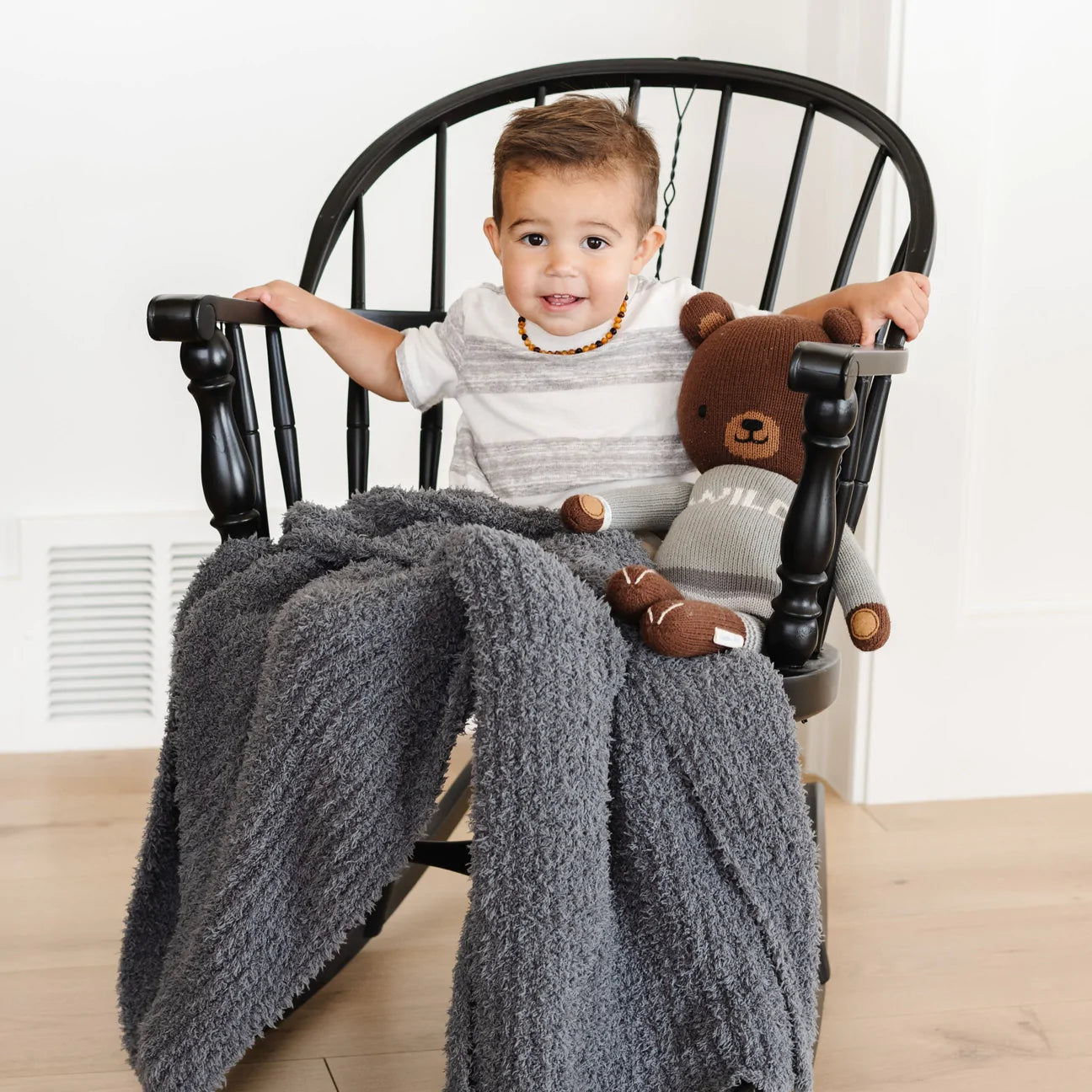 RIBBED BAMBONI RECEIVING BLANKET - CHARCOAL