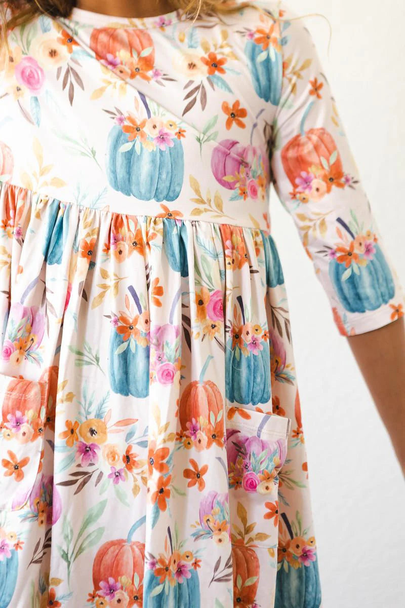 POCKET TWIRL DRESS - HARVEST BLOOM - 3/4 SLEEVE