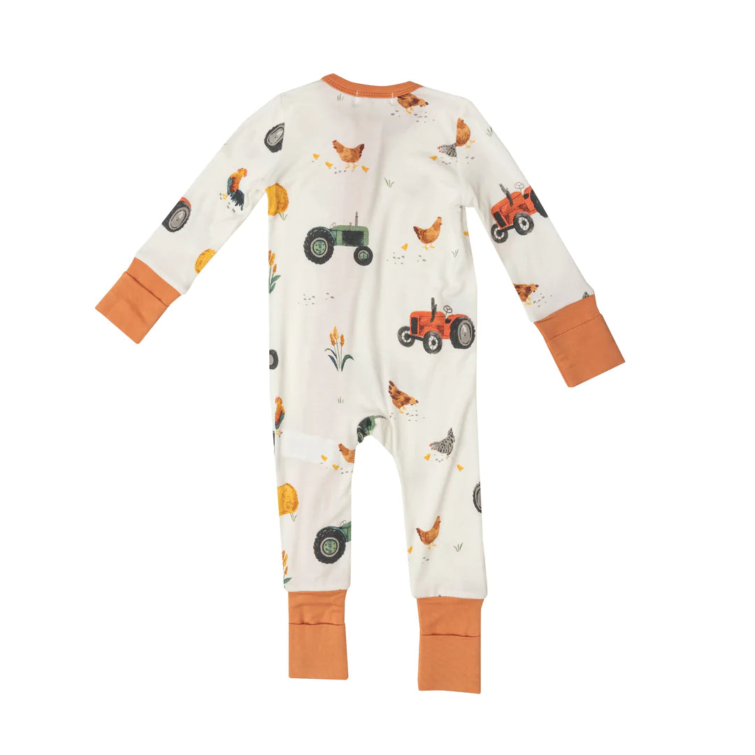 2 Way Zipper Romper - Tractors
