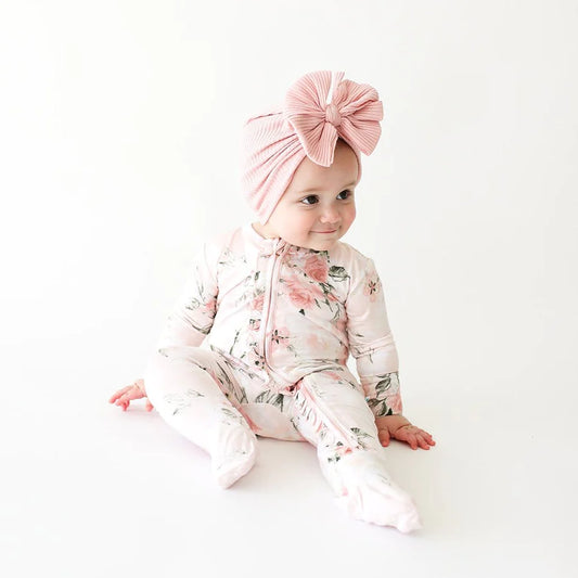 Footie Ruffled Zippered One Piece - Vintage Pink Rose