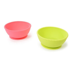 Silicone Suction Bowls (2 pack) - chartreuse/pink