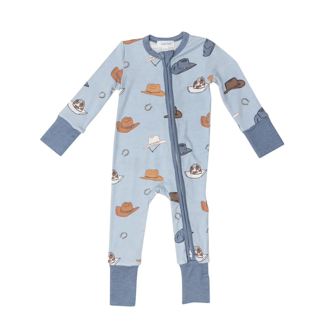 2 Way Zipper Romper - Cowboy Hats Blue