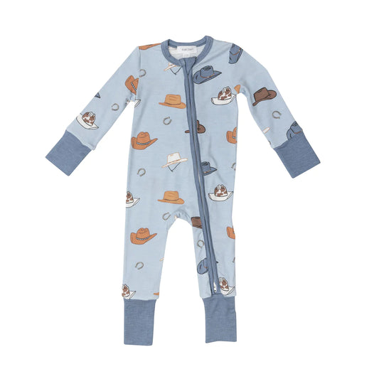 2 Way Zipper Romper - Cowboy Hats Blue