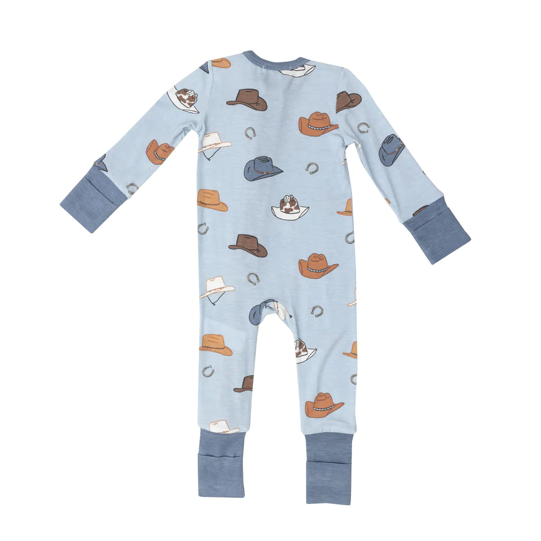 2 Way Zipper Romper - Cowboy Hats Blue
