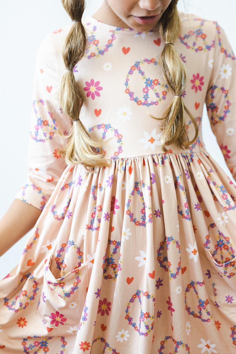 POCKET TWIRL DRESS - FLOWER CHILD - 3/4 SLEEVE