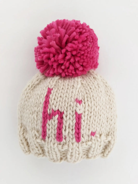 hi. Neon Pink Hand Knit Beanie