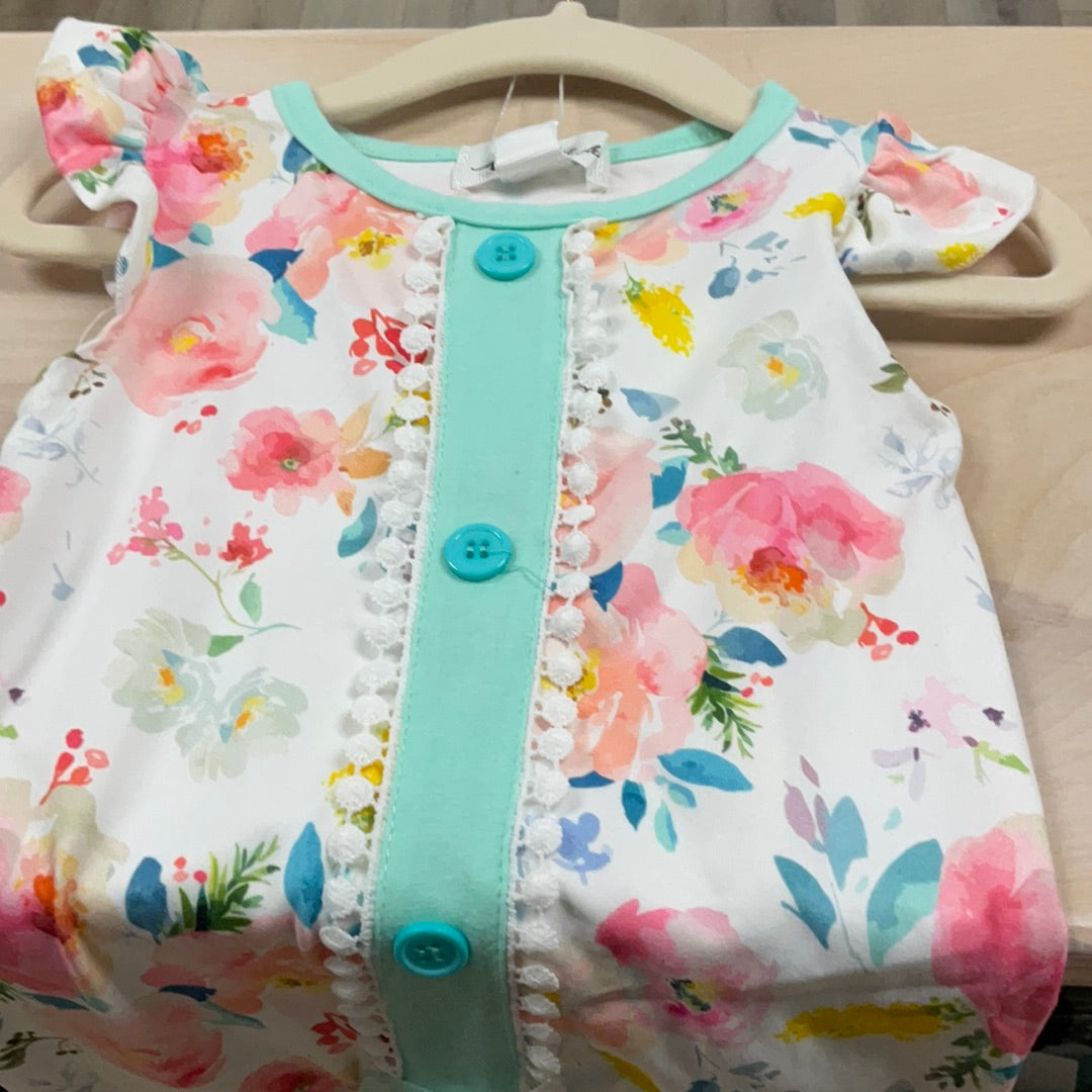 WATERCOLOR FLORAL RUFFLE ROMPER