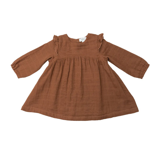 Muslin Ruffle Sleeved Dress - Carmel Cafe