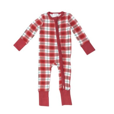 2 Way Zipper Romper - Flannel Plaid Holiday Red