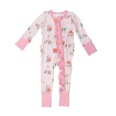 2 Way Zipper Romper - Gingerbread Sleigh Pink