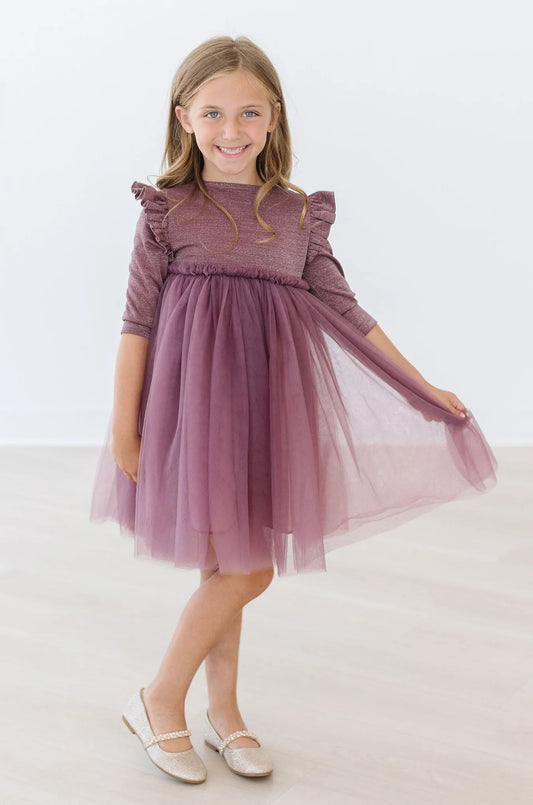 Mauve Shimmer 3/4 Sleeve Tutu Dress