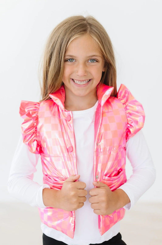 Iridescent Neon Pink Puffer Vest