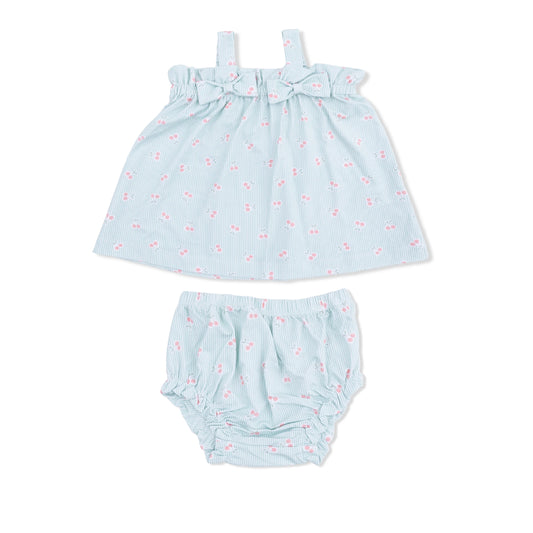 Tiny Cherry Stripe Top w Bows and Ruffle Leg Bloomer