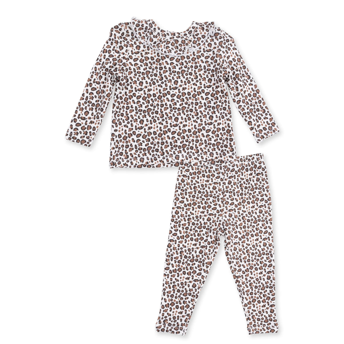 Long Sleeve Ruffle Top and Pant - Leopard Rib