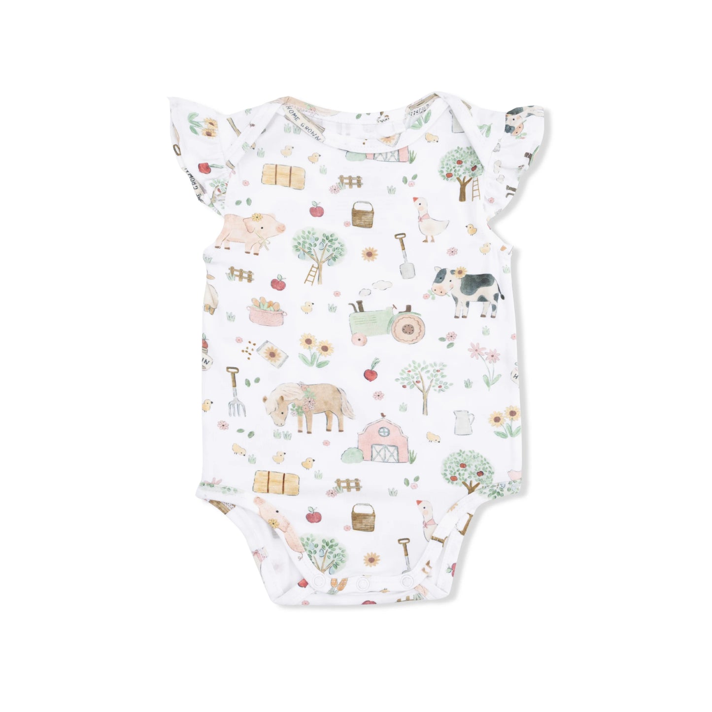 Cute Farm Animals Pink Ruffle Sleeve Bodysuit