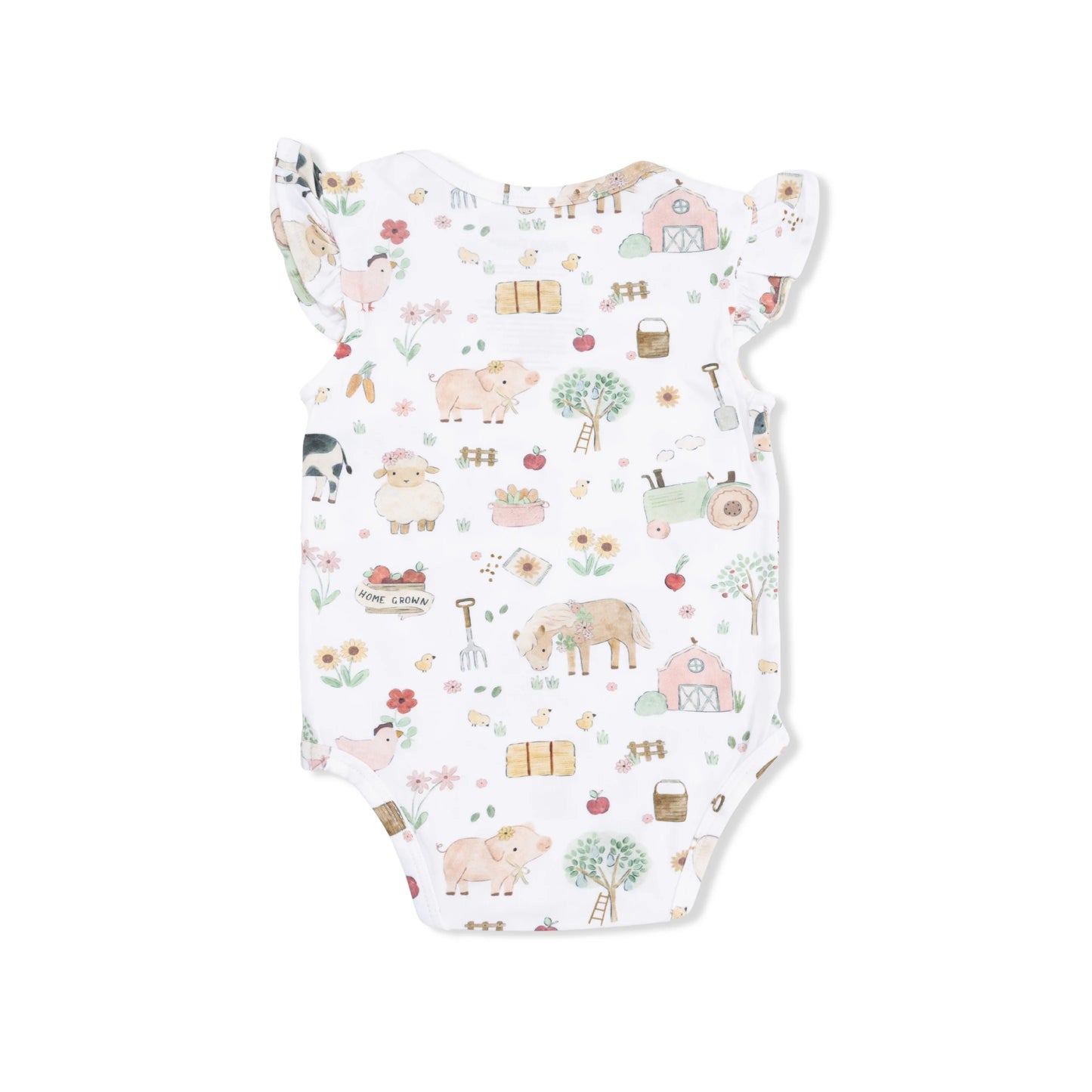Cute Farm Animals Pink Ruffle Sleeve Bodysuit