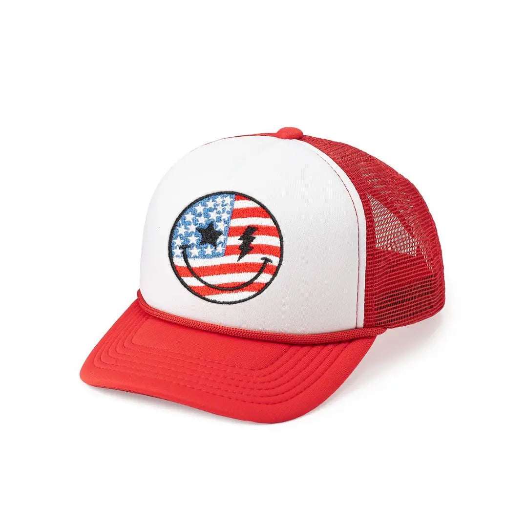 Patriotic Smiley Patch Trucker Hat
