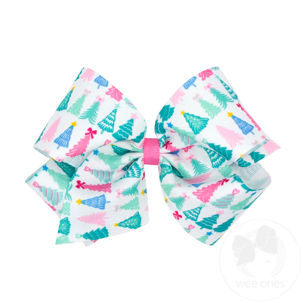King Pink Christmas Tree Grosgrain Hair Bow