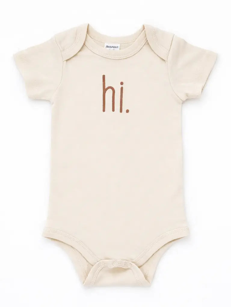 Hi. Embroidered Onesie - Pecan
