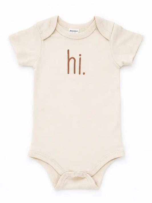 Hi. Embroidered Onesie - Pecan