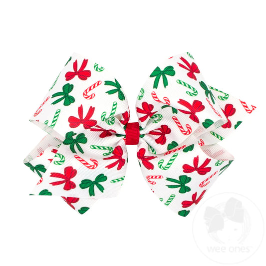 King Christmas Candy Cane Grosgrain Hair Bow