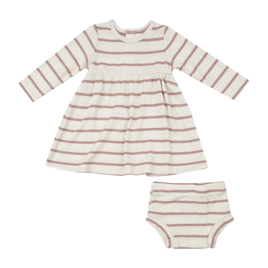 Simple Dress and Bloomer Ribbed Stripe - Misty Rose